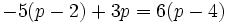 -5(p-2)+3p=6(p-4)\;