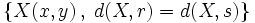 \big \{X(x,y) \, , \; d(X,r)=d(X,s) \big \}