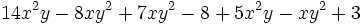 14x^2y-8xy^2+7xy^2-8+5x^2y-xy^2+3\;