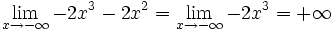 \lim_{x \to - \infty} -2x^3-2x^2 = \lim_{x \to - \infty} -2x^3 = + \infty