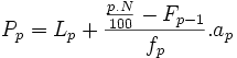 P_p = L_p+{{p.N \over 100}-F_{p-1} \over f_p}.a_p