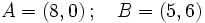 A=(8,0)\, ; \quad B=(5,6)