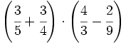 \left( \cfrac{3}{5}+ \cfrac{3}{4} \right)\cdot \left( \cfrac{4}{3}- \cfrac{2}{9} \right)