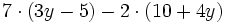 7 \cdot (3y-5) - 2 \cdot (10+4y)\;