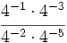 \cfrac{4^{-1} \cdot 4^{-3}}{4^{-2} \cdot 4^{-5}}\;