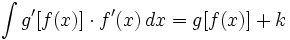 \int g'[f(x)] \cdot f'(x) \, dx = g[f(x)] + k