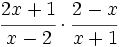 \cfrac{2x+1}{x-2} \cdot \cfrac{2-x}{x+1}