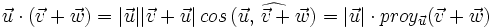 \vec{u} \cdot (\vec{v} + \vec{w})=|\vec{u}| |\vec{v} + \vec{u}| \, cos \, (\widehat{\vec{u}, \,  \vec{v}+\vec{w}})=|\vec{u}| \cdot proy_\vec{u}(\vec{v}+\vec{w})