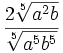 \frac{{2\sqrt[5]{a^2b}}}{\sqrt[5]{a^5b^5}}