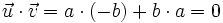 \vec{u} \cdot \vec{v}=a \cdot (-b) + b \cdot a=0