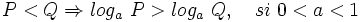 P < Q \Rightarrow log_a \ P > log_a \ Q, \quad si~ 0<a<1