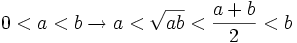 0<a<b  \rightarrow a< \sqrt{ab} < \frac{a+b}{2} < b