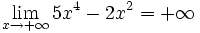 \lim_{x \to + \infty} 5x^4-2x^2 = + \infty