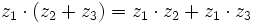 z_1\cdot(z_2+z_3)=z_1 \cdot z_2 + z_1 \cdot z_3