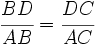 \cfrac{BD}{AB}=\cfrac{DC}{AC}