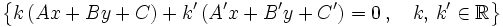 \big \{ k \, (Ax+By+C)+k' \, (A'x+B'y+C')=0 \, , \quad k, \, k' \in \mathbb{R}\big \}