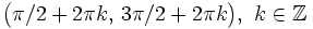 \big( \pi / 2+2 \pi k , \, 3 \pi /2 +2 \pi k \big), \ k \in \mathbb{Z}