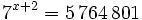 7^{x+2} = 5 \, 764 \, 801 \;