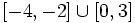 [-4, -2] \cup [0, 3]\;\!