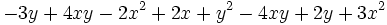 -3y +4xy-2x^2+2x+y^2-4xy+2y+3x^2\;\!