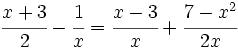 \cfrac{x+3}{2}-\cfrac{1}{x}=\cfrac{x-3}{x}+\cfrac{7-x^2}{2x}