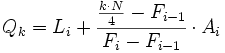 Q_k=L_i+\cfrac{\frac{k \cdot N}{4}-F_{i-1}}{F_i-F_{i-1}}\cdot A_i