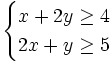 \begin{cases}x+2y \ge 4  \\ 2x+y \ge 5 \end{cases}