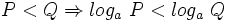 P < Q \Rightarrow log_a \ P < log_a \ Q
