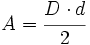 A=\cfrac {D \cdot d}{2}