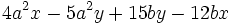 4a^2x-5a^2y+15by-12bx\;