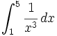 \int_{1}^5 \cfrac{1}{x^3} \, dx