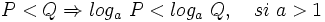 P < Q \Rightarrow log_a \ P < log_a \ Q, \quad si~ a>1