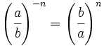 \left ( \cfrac{a}{b} \right )^{-n}=\left ( \cfrac{b}{a} \right )^{n}