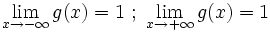 \lim_{x \to -\infty} g(x)=1  \ ; \ \lim_{x \to +\infty} g(x)=1