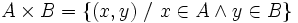 A \times B = \{(x,y)~/~x\in A\and y\in B\}