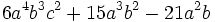 6a^4b^3c^2+15a^3b^2-21a^2b\;