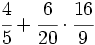 \cfrac{4}{5}+\cfrac{6}{20} \cdot \cfrac{16}{9}