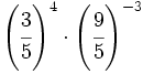 \left( \cfrac{3}{5} \right)^4 \cdot \left( \cfrac{9}{5} \right)^{-3}