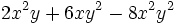 2x^2y+6xy^2-8x^2y^2\;