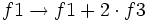 f1 \rightarrow f1+2 \cdot f3\;