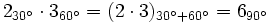 2_{30^\circ} \cdot 3_{60^\circ}=(2 \cdot 3)_{30^\circ + 60^\circ}=6_{90^\circ}