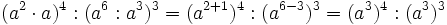 (a^2 \cdot a)^4 :(a^6:a^3)^3= (a^{2+1})^4 : (a^{6-3})^3 =(a^3)^4 : (a^3)^3