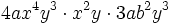 4ax^4y^3 \cdot x^2y \cdot 3ab^2y^3 \;\!