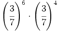 \left( \cfrac{3}{7} \right)^6 \cdot \left( \cfrac{3}{7} \right)^4