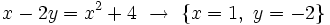 x-2y=x^2+4 \ \rightarrow \ \{x=1,\ y=-2 \}