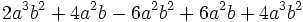 2a^3b^2+4a^2b-6a^2b^2+6a^2b+4a^3b^2\;