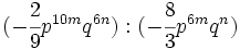 (-\cfrac{2}{9}p^{10m}q^{6n})&nbsp;: (-\cfrac{8}{3}p^{6m}q^{n})\;