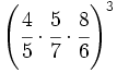 \left( \cfrac{4}{5} \cdot \cfrac{5}{7} \cdot \cfrac{8}{6}\right)^3