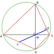 El teorema de Brahmagupta dice que AF = FD.